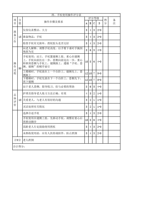 9.手杖使用操作评分表