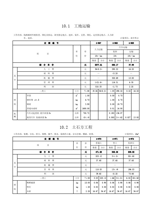 第十章 10kV以下架空配电线路-定额