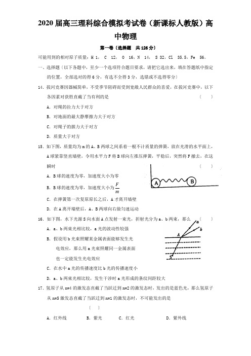 2020届高三理科综合模拟考试卷(新课标人教版)高中物理