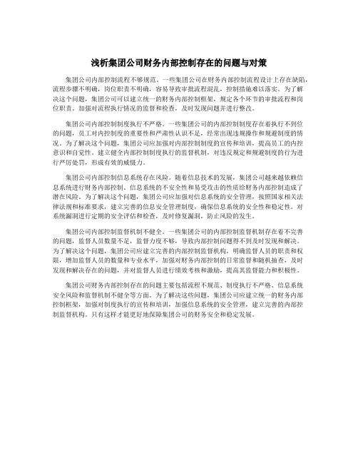 浅析集团公司财务内部控制存在的问题与对策