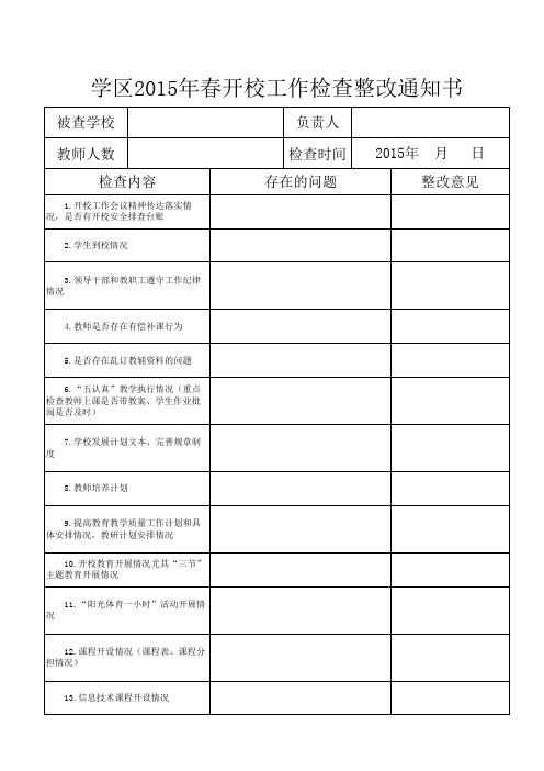 学区2015年春季开校工作检查整改通知书