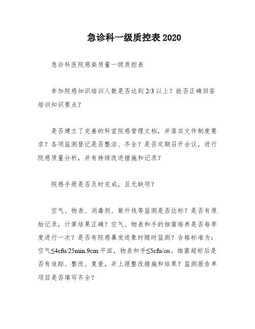 急诊科一级质控表2020