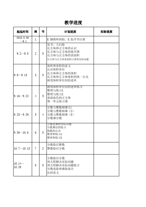 苏教版六年级上册数学教学进度安排表(有配套教学计划)