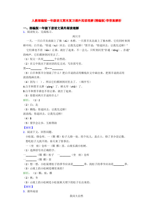 人教部编版一年级语文期末复习课外阅读理解(精编版)带答案解析