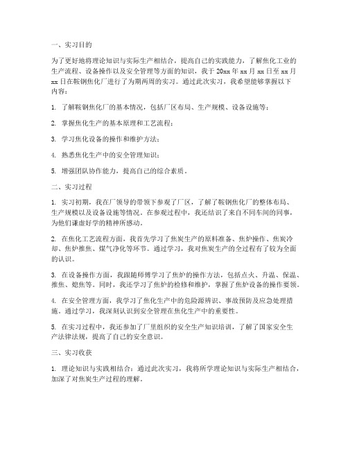 鞍钢焦化厂实习报告