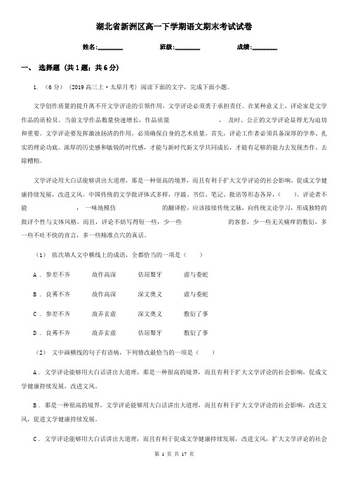 湖北省新洲区高一下学期语文期末考试试卷