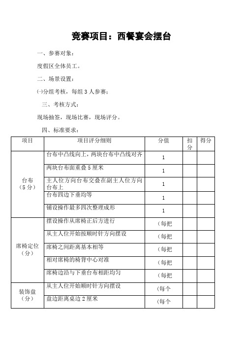 餐饮服务技能大赛西餐摆台规则和评分标准