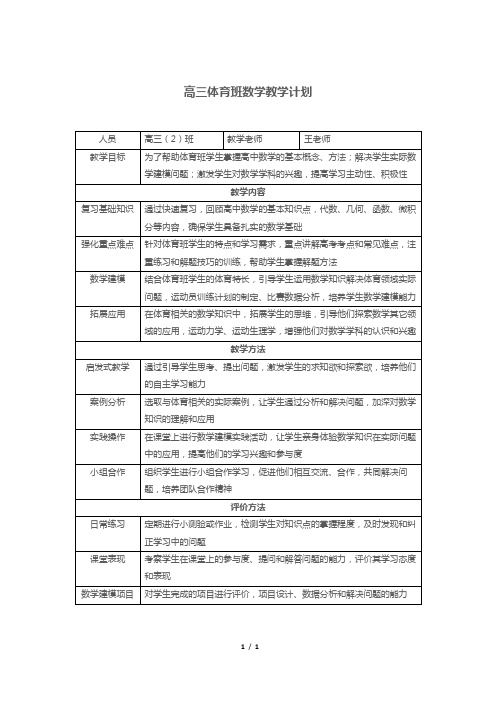 高三体育班数学教学计划