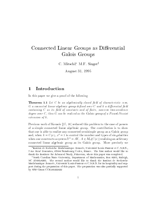 Connected linear groups as differential Galois groups