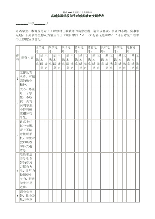 学生对教师满意度调查问卷