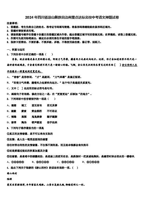 2024年四川省凉山彝族自治州重点达标名校中考语文押题试卷含解析