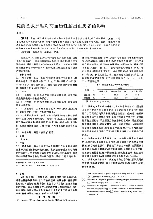 院前急救护理对高血压性脑出血患者的影响