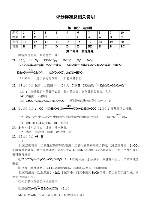 江苏省扬州树人教育集团九年级化学第二次模拟试卷参考答案