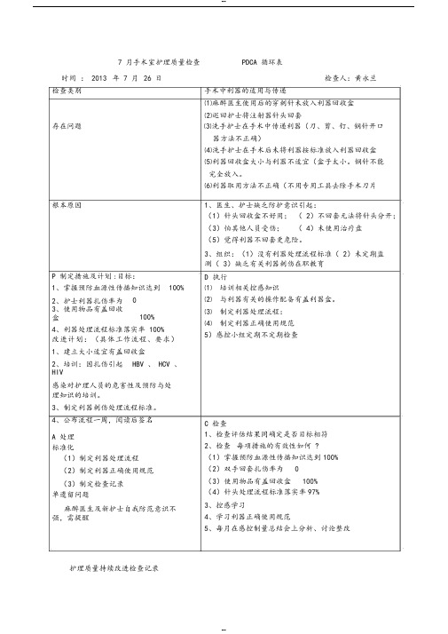 手术室护理质量检查PDCA循环表