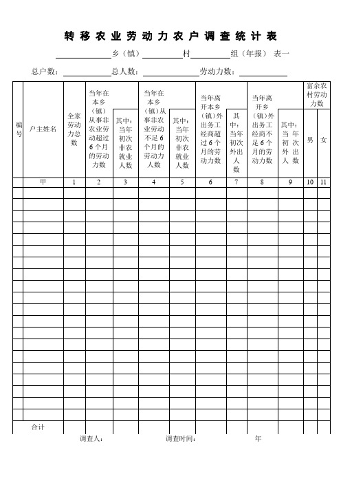 转移农业劳动力农户调查统计表(1)