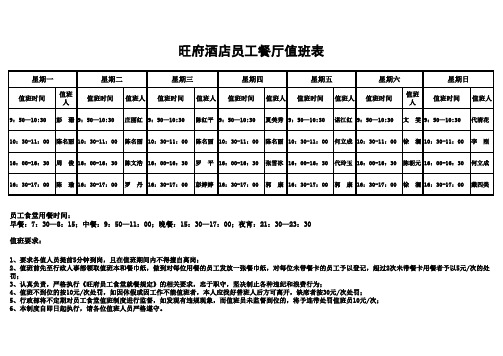 员工餐厅值班表