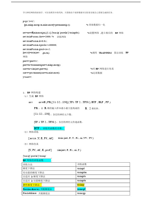 (完整版)BP神经网络matlab实例(简单而经典).doc