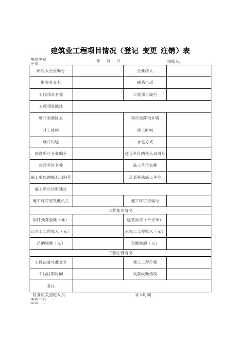 建筑业工程项目情况登记表