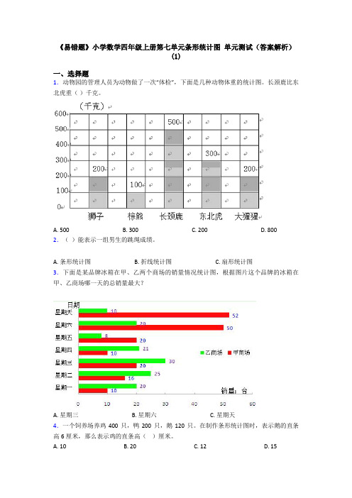 《易错题》小学数学四年级上册第七单元条形统计图 单元测试(答案解析)(1)