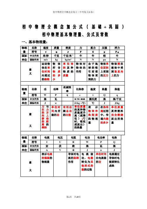 初中物理全概念加公式