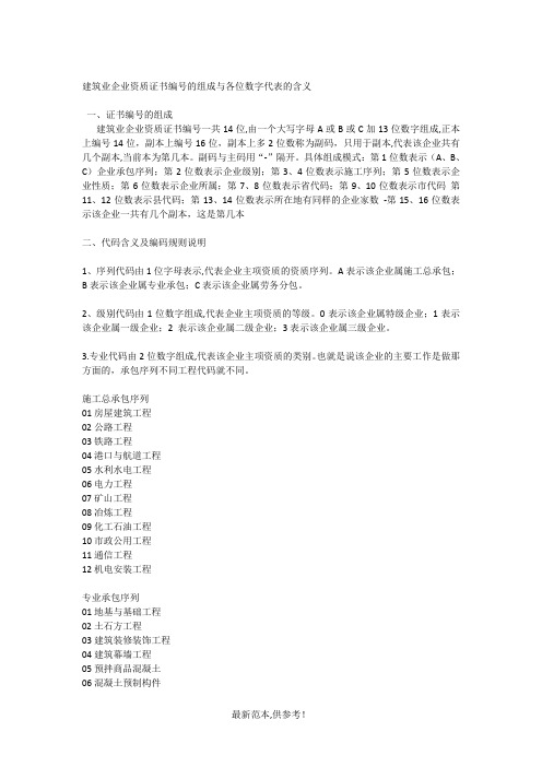 建筑业企业资质证书编号的组成与各位数字代表的含义