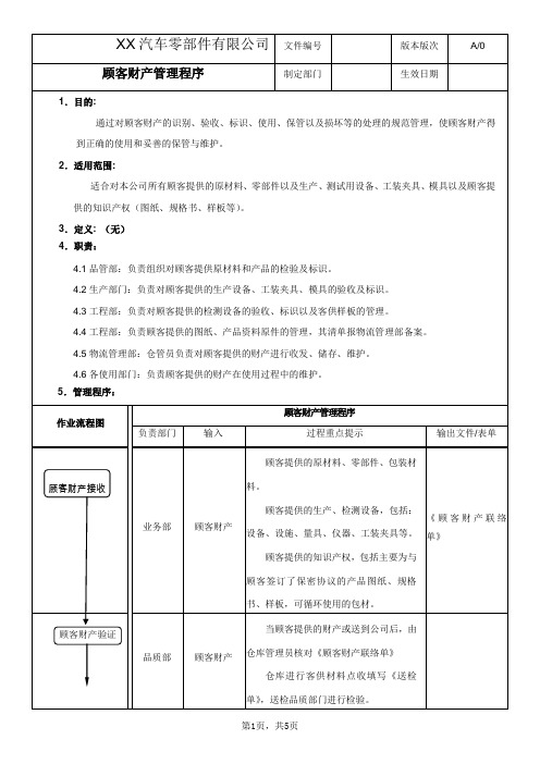 顾客财产管理程序