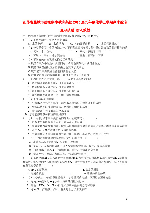 2013届九年级化学上学期期末综合复习试题 新人教版