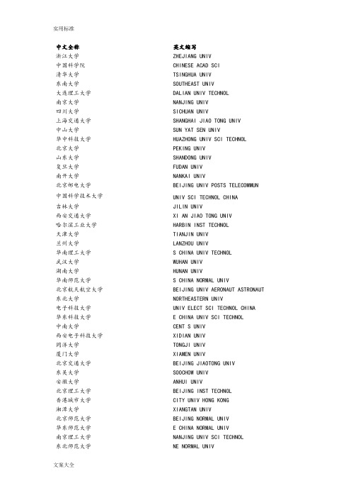 中外高校校名、国内研究所中文全称和英文缩写对照