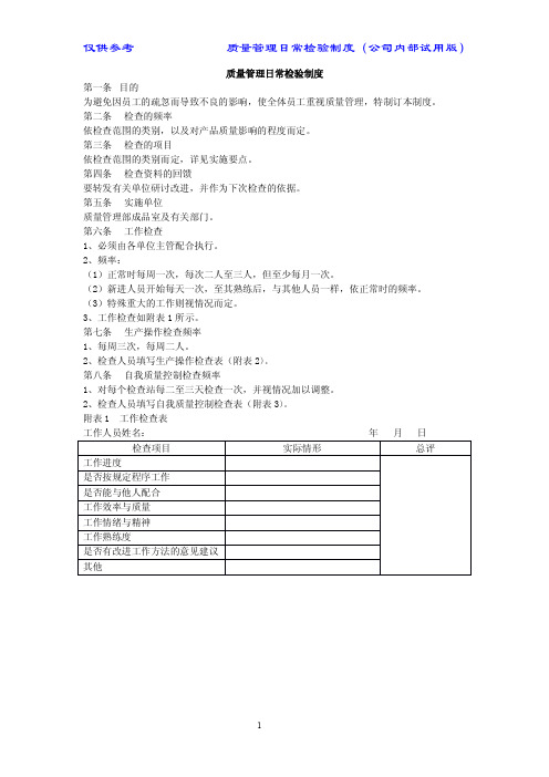 质量管理制度三--质量管理日常检验制度