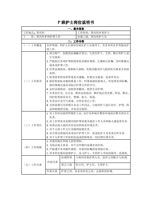 肾内科护士岗位说明书