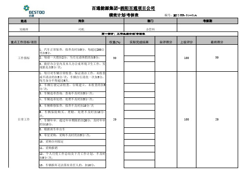 司机月度绩效考核