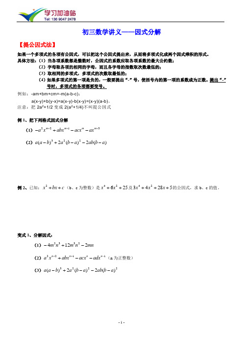 初三数学讲义  因式分解