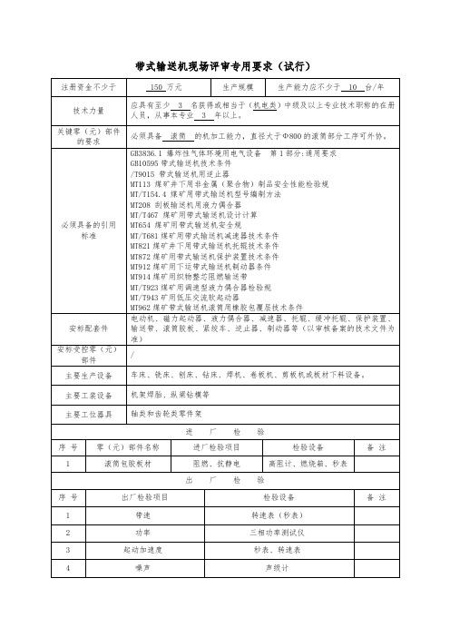 带式输送机现场评审专用要求详述