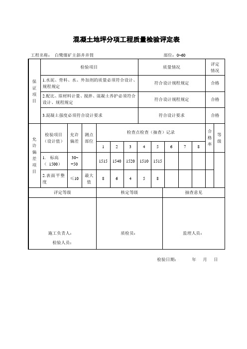 表16—2—1混凝土地坪分项工程质量检验评定表