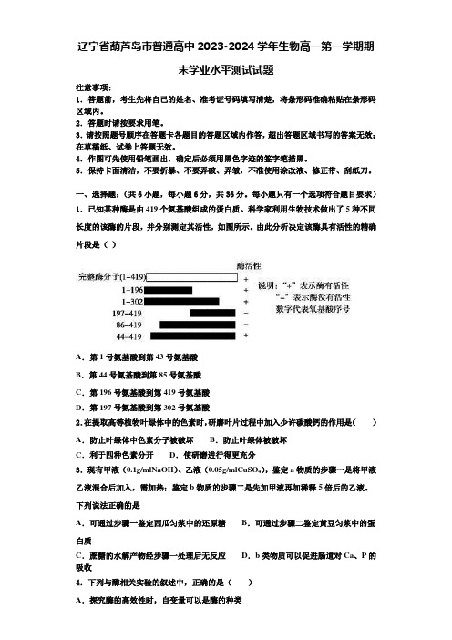 辽宁省葫芦岛市普通高中2023-2024学年生物高一第一学期期末学业水平测试试题含解析