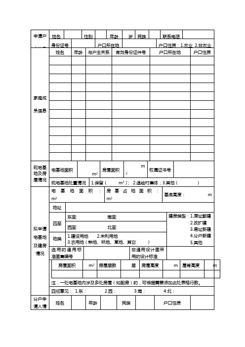 农村宅基地和建房(规划许可)申请表