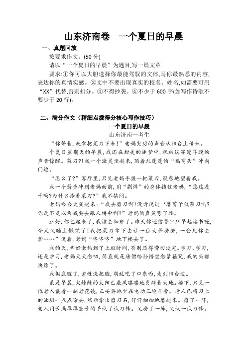 中考真题考场满分作文展示  中考写作提分升级技巧指导 山东济南卷  一个夏日的早晨