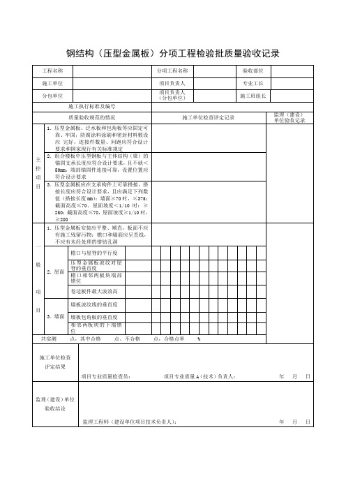 钢结构(压型金属板)分项工程检验批质量验收记录