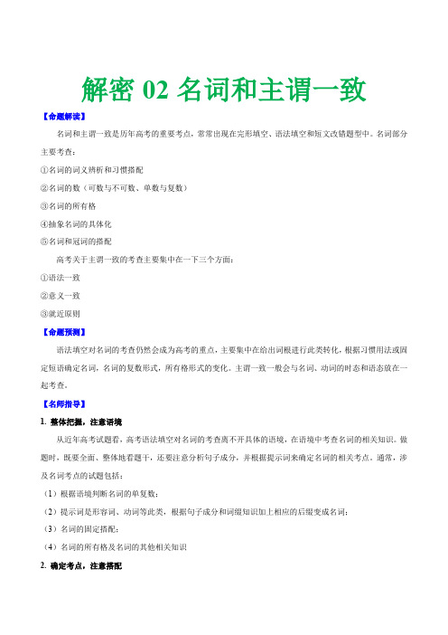 新高考英语专题讲练 名词和主谓一致
