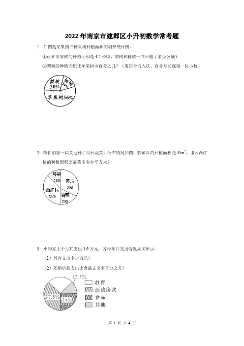 2022年南京市建邺区小升初数学常考题