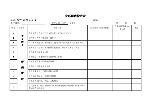 安环职防检查表(安全、职业卫生)