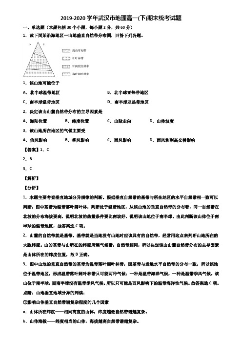 2019-2020学年武汉市地理高一(下)期末统考试题含解析