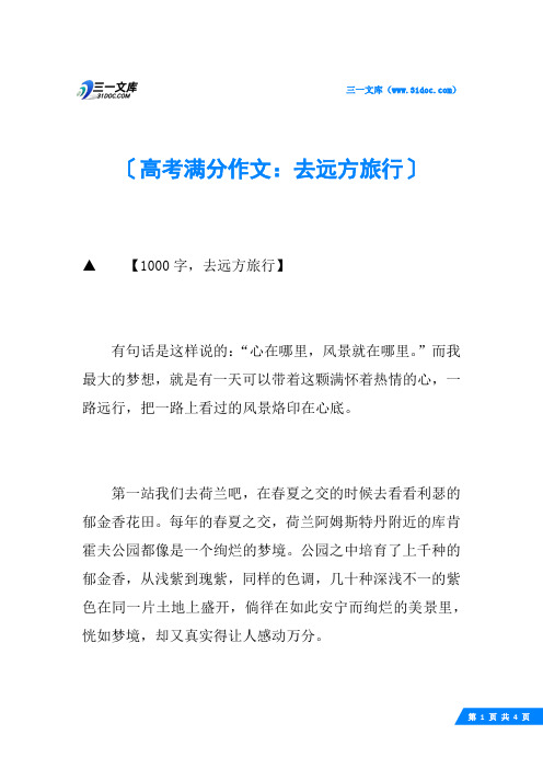 高考满分作文:去远方旅行