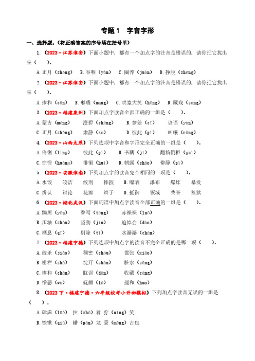 2023-2024学年小升初语文真题专项训练专题1+字音字形(有解析)