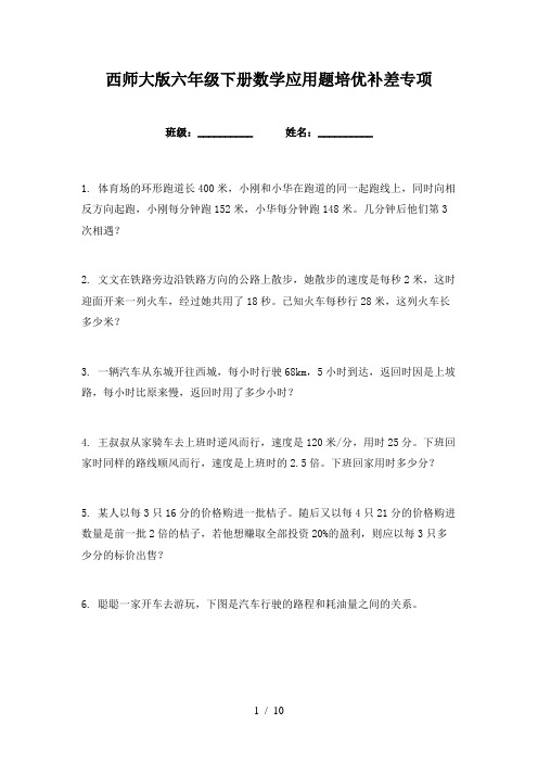 西师大版六年级下册数学应用题培优补差专项