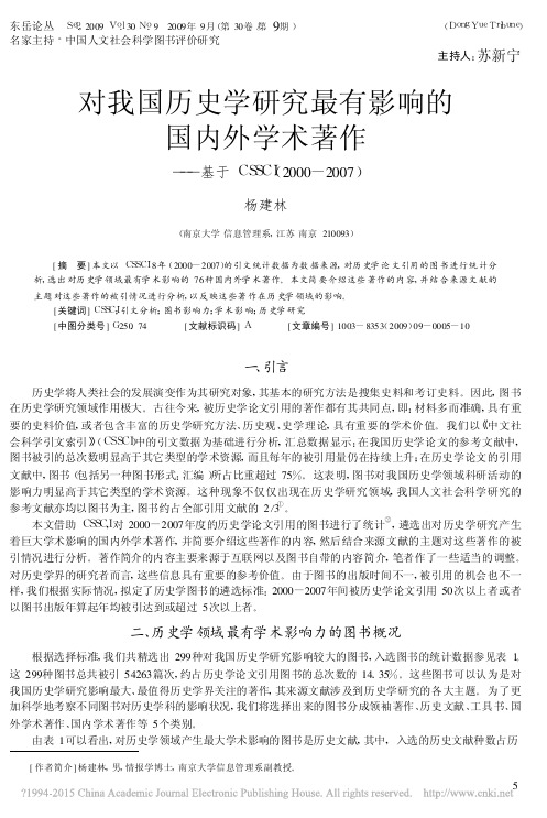 对我国历史学研究最有影响的国内外_省略_CSSCI_2000_2007_杨建林