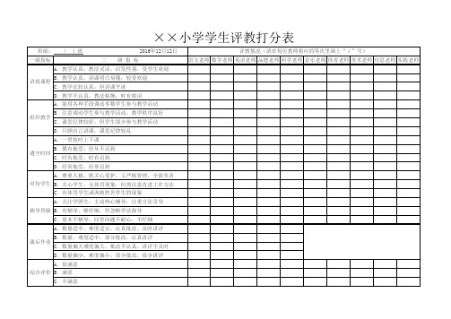 学生评教打分表