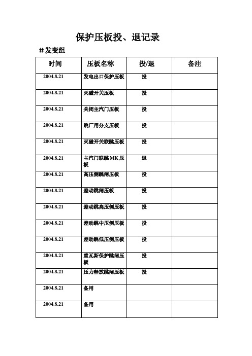 保护压板投退记录