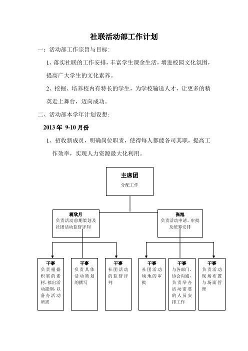 13社联活动部工作计划