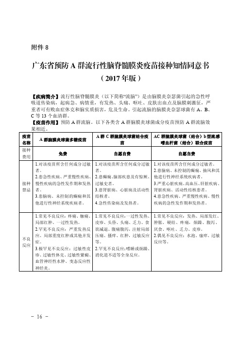 8广东省预防A群流行性脑脊髓膜炎疫苗接种知情同意书(2017版)2